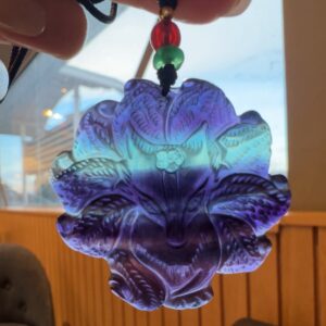 Nine tailed fox fluorite carving